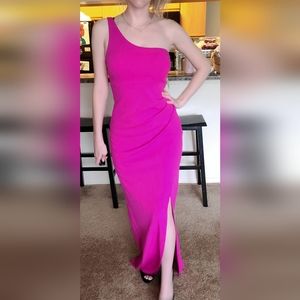 Windsor Iris One-Shoulder Side Slit Crepe Formal Dress